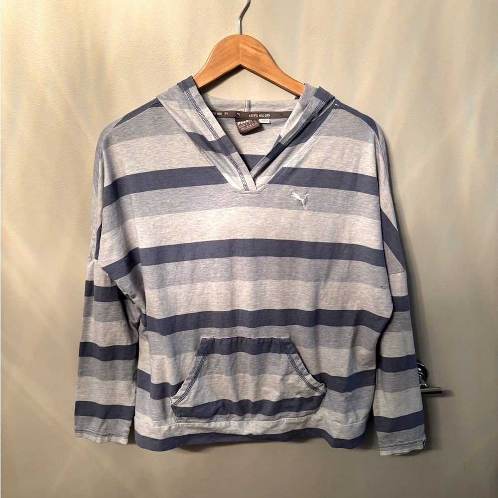 Puma Women Regular Size Striped Light Blue Hoodie Medium